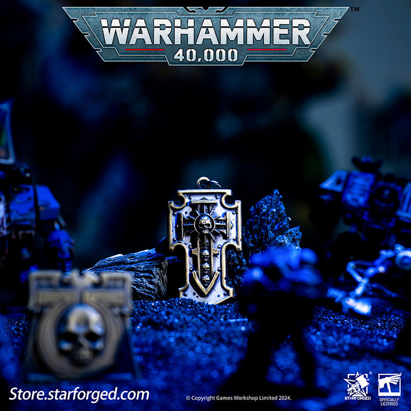 Starforged Warhammer 40K Space Marines Relic Storm Shield Keychain Game Peripheral Alloy Keychain Christmas Gifts Relic weapons are large power weapons, often resembling swords or axes, surrounded by a disruption field designed to cut through armor. Some relics, such as the Relic Storm Shield, are mounted on shields, with their disruption fields capable of withstanding even greater impacts.